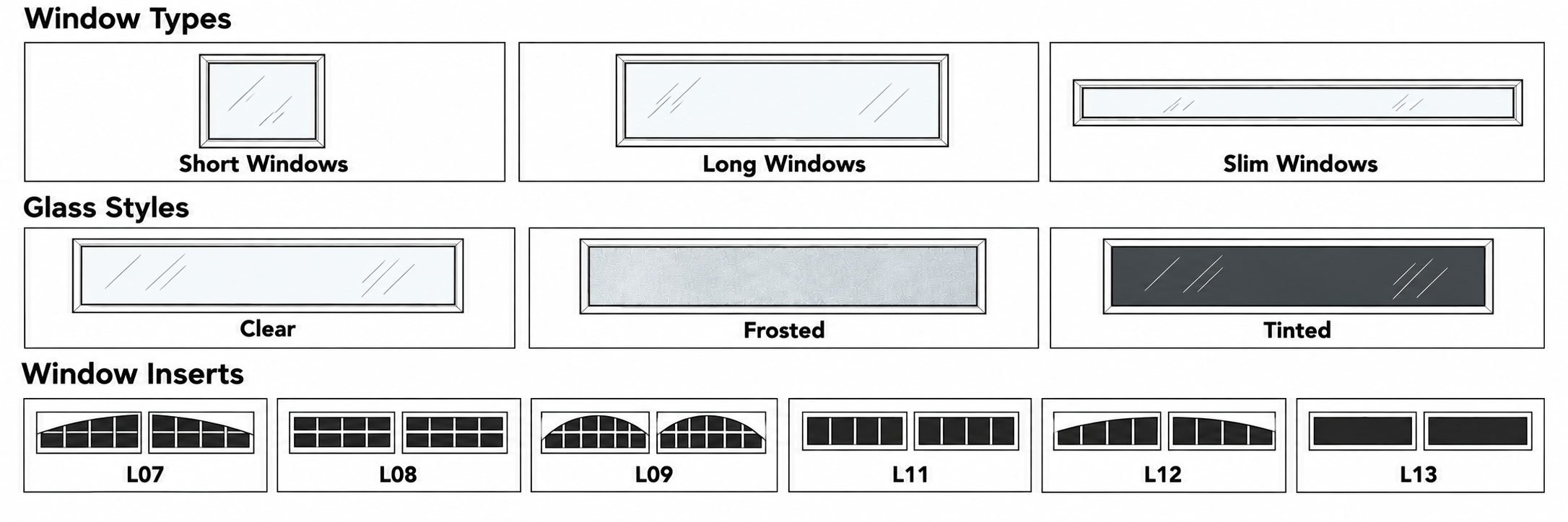 Garage Door Window Types, Glass Styles and Vinyl Window Inserts